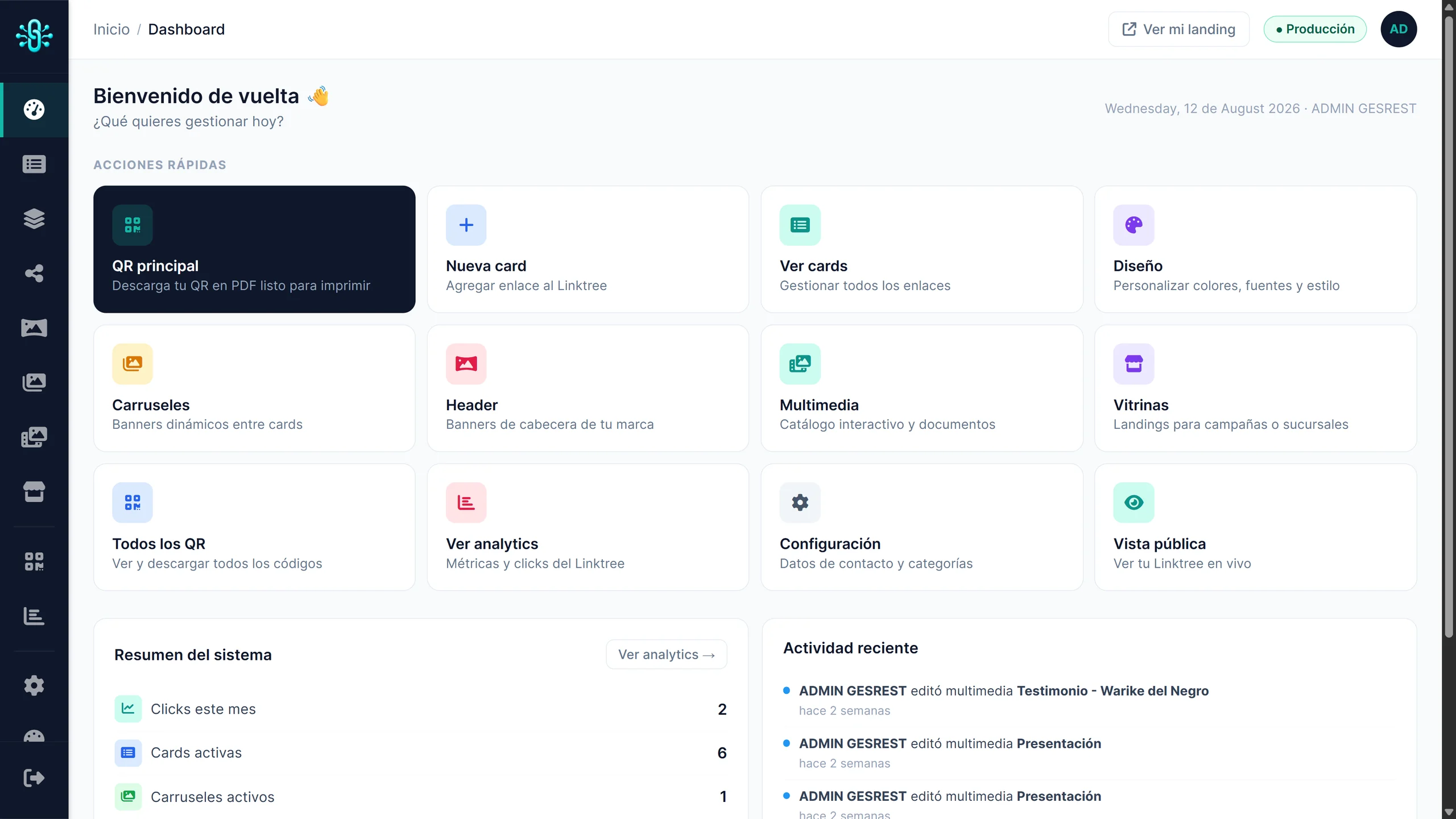 Panel de administración — Dashboard